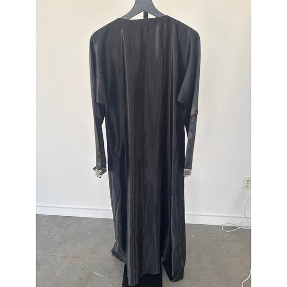 Women’s Black Kaftan Button Down Dress With Silver Embroidery Size 3 - Picture 9 of 12